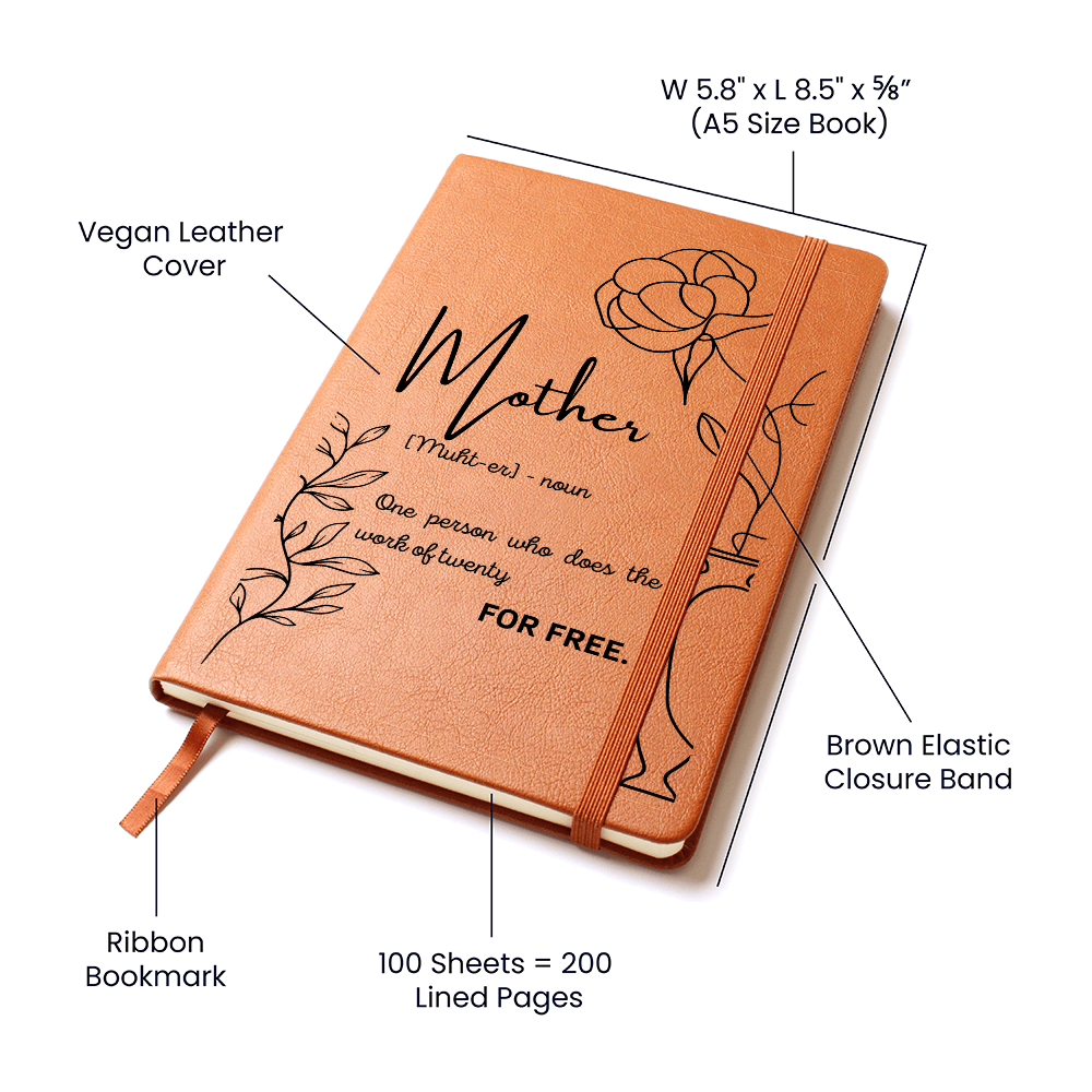Personalized Vegan Leather Journal for Mom – Mother Definition Notebook Gift – Custom Printed A5 Notebook – Mother's Day Gift – 200 Lined Pages
