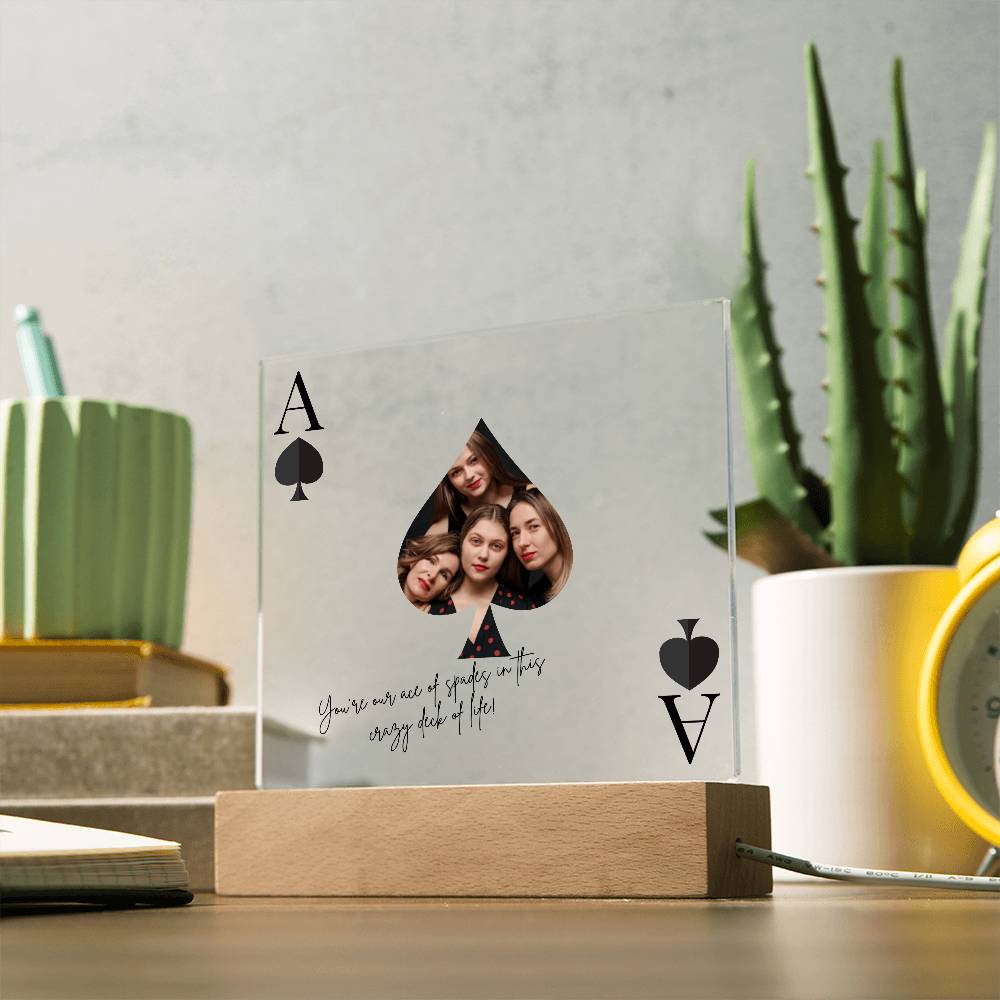 Custom Photo Acrylic LED Lamp – Ace of Spades Gift for Loved One – Personalized Playing Card Keepsake for Friends & Family