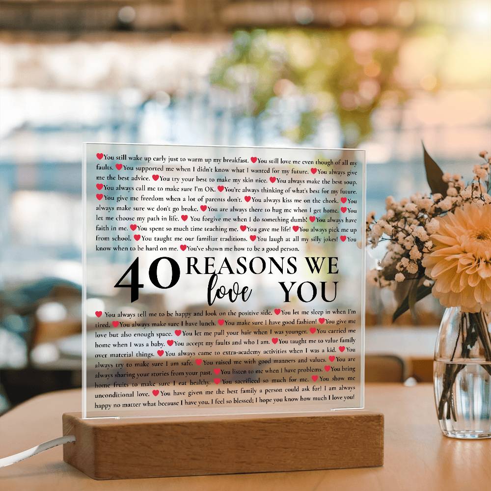 40 Reasons We Love You Personalized Acrylic Plaque – Custom Gift for Mom, Dad, Grandma, Birthday, Mother’s Day, Appreciation Keepsake