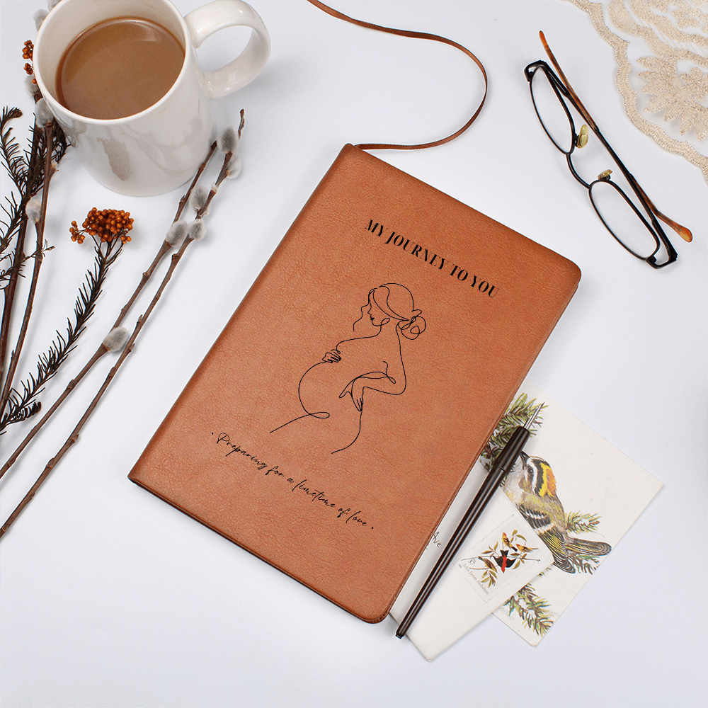 Pregnancy Journal Gift for Mom | My Journey to You | Handwritten Style Pregnancy Keepsake | Vegan Leather Journal | Baby Shower Gift