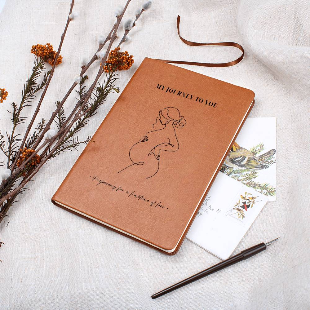 Pregnancy Journal Gift for Mom | My Journey to You | Handwritten Style Pregnancy Keepsake | Vegan Leather Journal | Baby Shower Gift