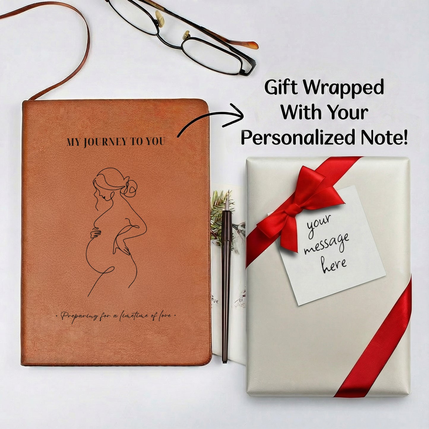 Pregnancy Journal Gift for Mom | My Journey to You | Handwritten Style Pregnancy Keepsake | Vegan Leather Journal | Baby Shower Gift