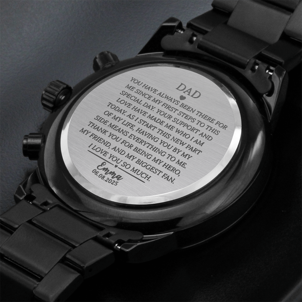 Custom Engraved Watch for Dad – Wedding Day Gift from Daughter – Thank You for Being My Hero – Sentimental Father Gift