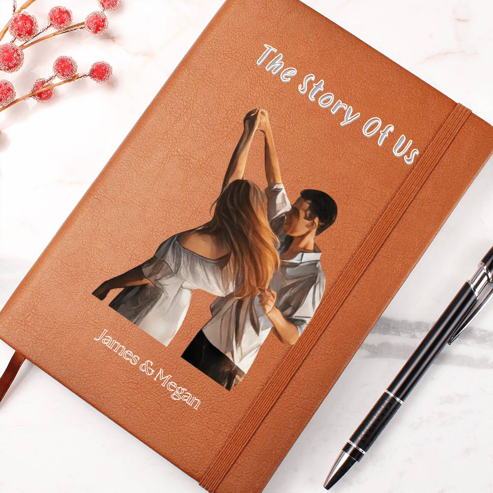 Personalized Couples Journal - Custom Leather Notebook with Photo & Names - The Story of Us Memory Book - Anniversary Gift for Him & Her