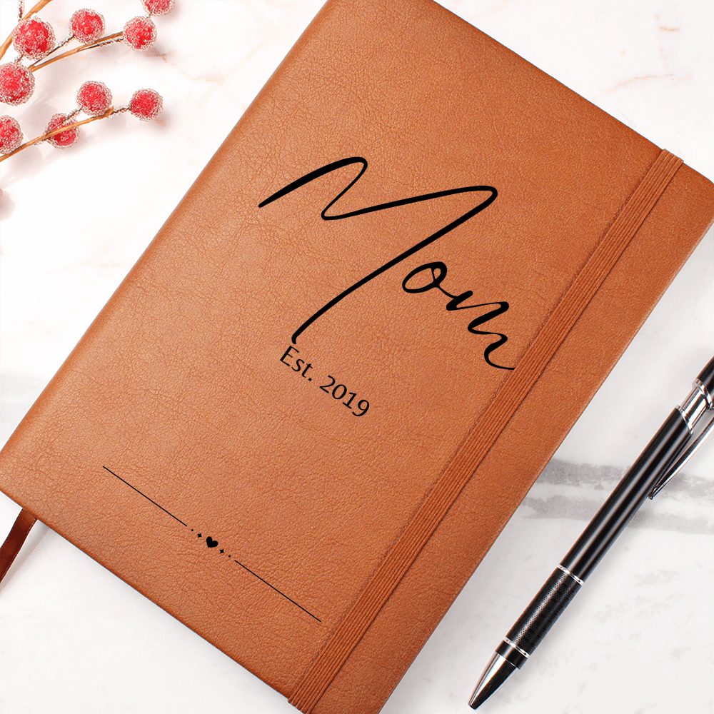 Personalized Mom Journal – Custom Leather Notebook with “Mom Est.” Year – Thoughtful Gift for New Moms, Mother’s Day or Baby Shower
