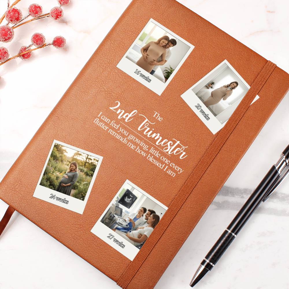 Personalized 2nd Trimester Pregnancy Journal | Custom Photo Vegan Leather Keepsake