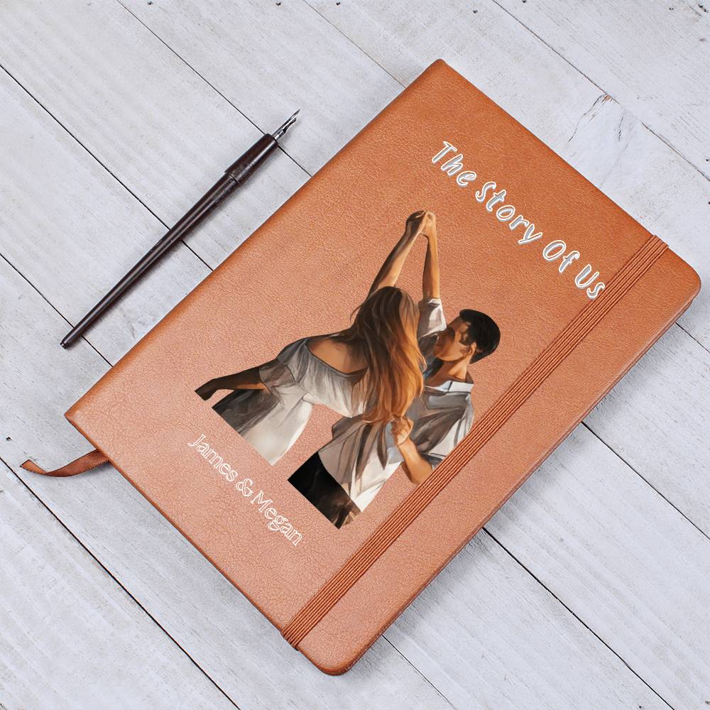 Personalized Couples Journal - Custom Leather Notebook with Photo & Names - The Story of Us Memory Book - Anniversary Gift for Him & Her