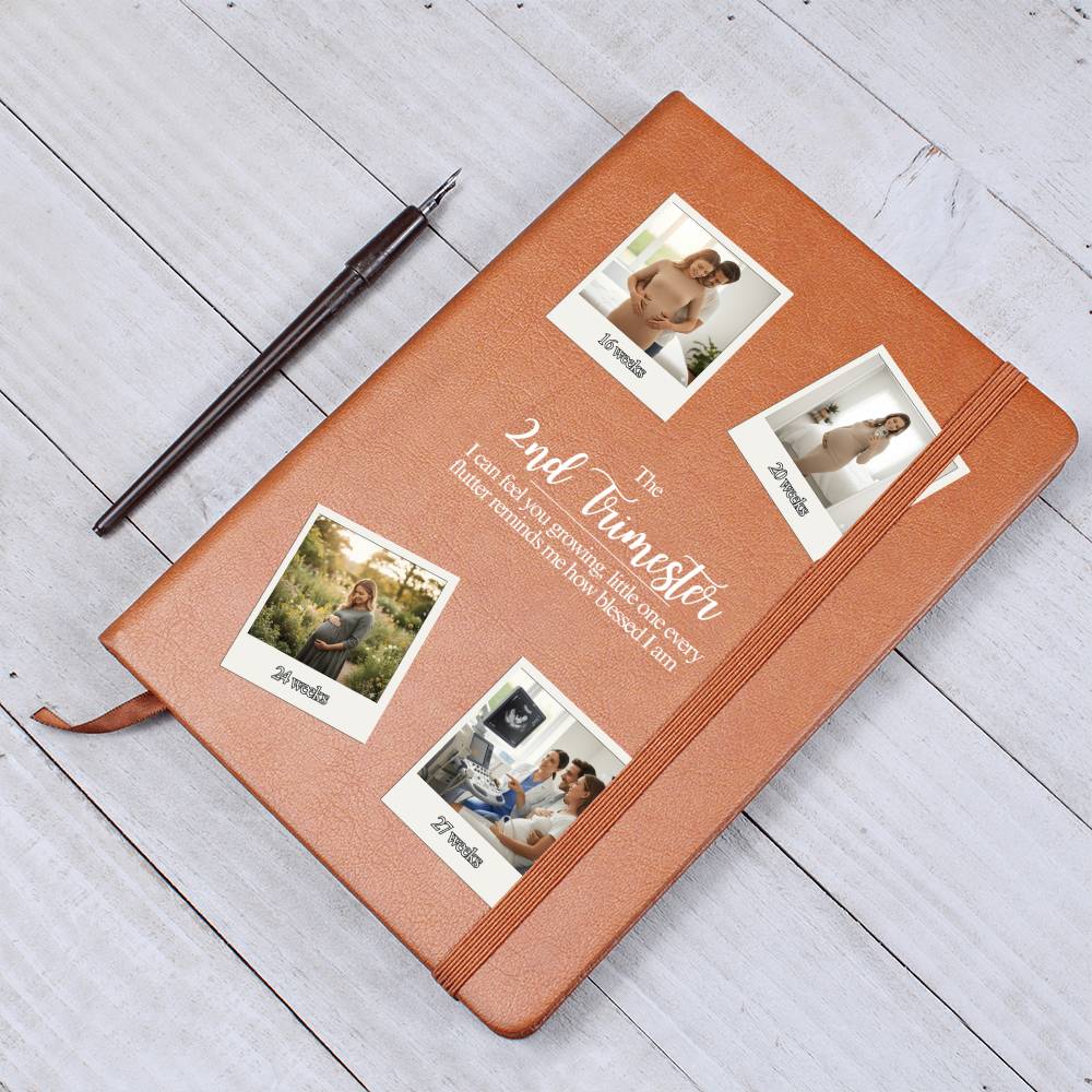 Personalized 2nd Trimester Pregnancy Journal | Custom Photo Vegan Leather Keepsake