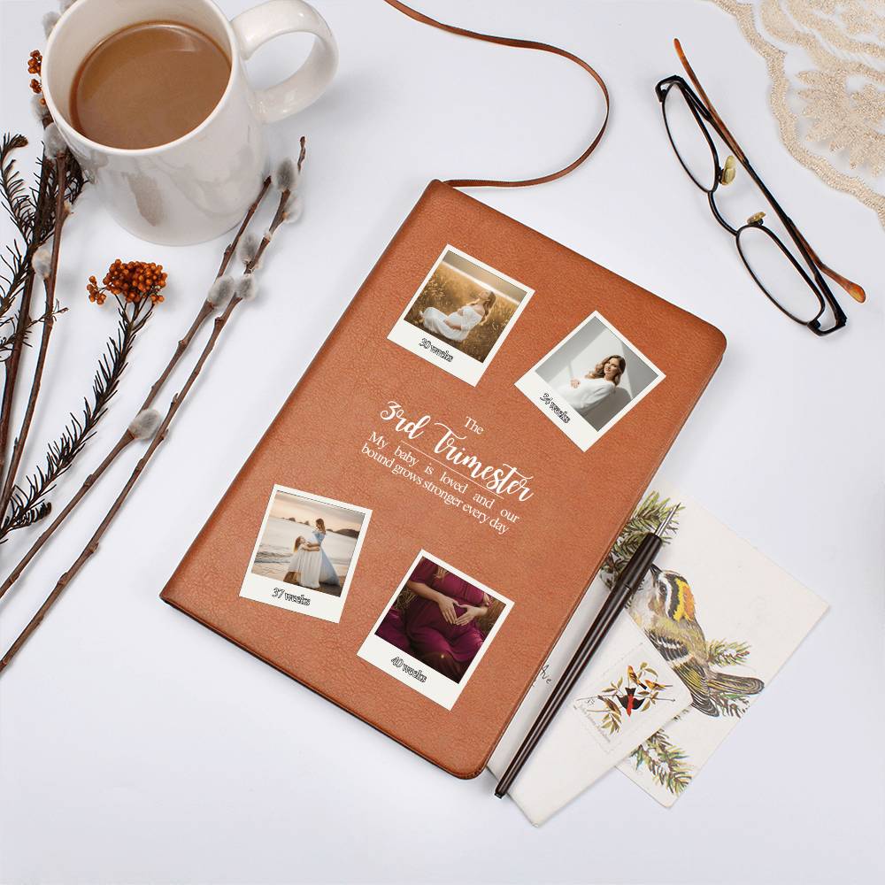 Personalized 3rd Trimester Pregnancy Journal | Custom Photo Vegan Leather Memory Book