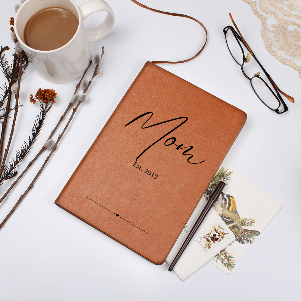 Personalized Mom Journal – Custom Leather Notebook with “Mom Est.” Year – Thoughtful Gift for New Moms, Mother’s Day or Baby Shower