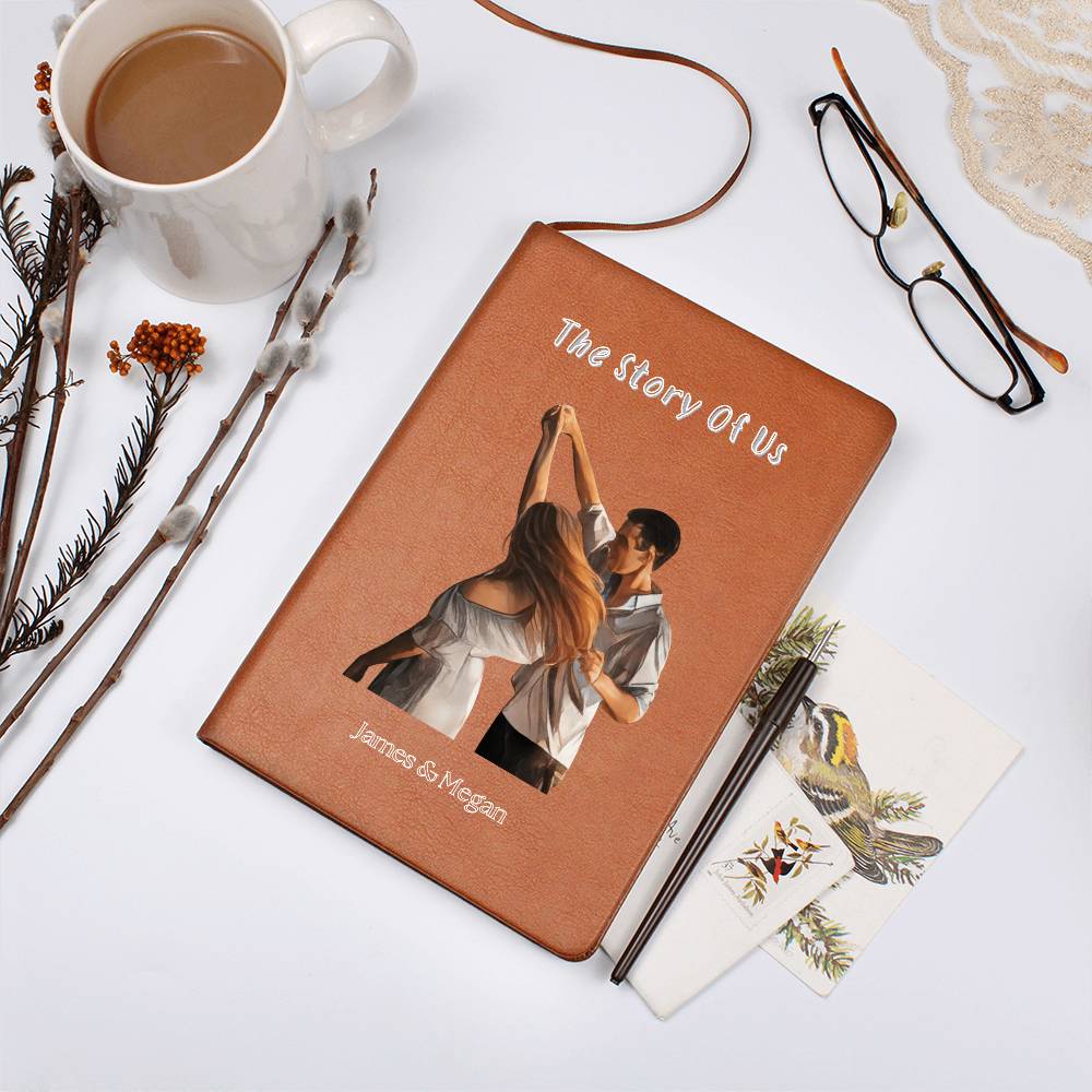 Personalized Couples Journal - Custom Leather Notebook with Photo & Names - The Story of Us Memory Book - Anniversary Gift for Him & Her
