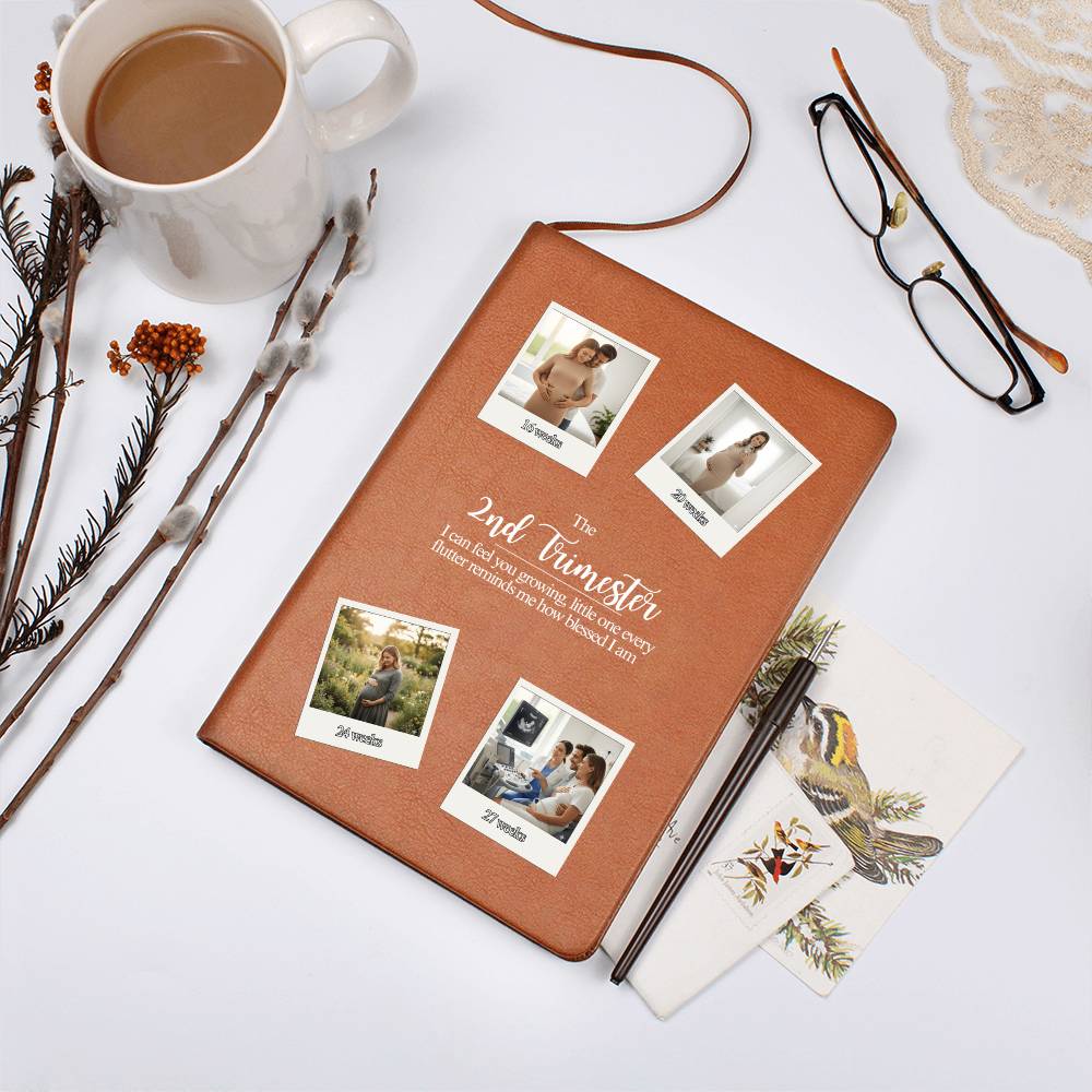 Personalized 2nd Trimester Pregnancy Journal | Custom Photo Vegan Leather Keepsake