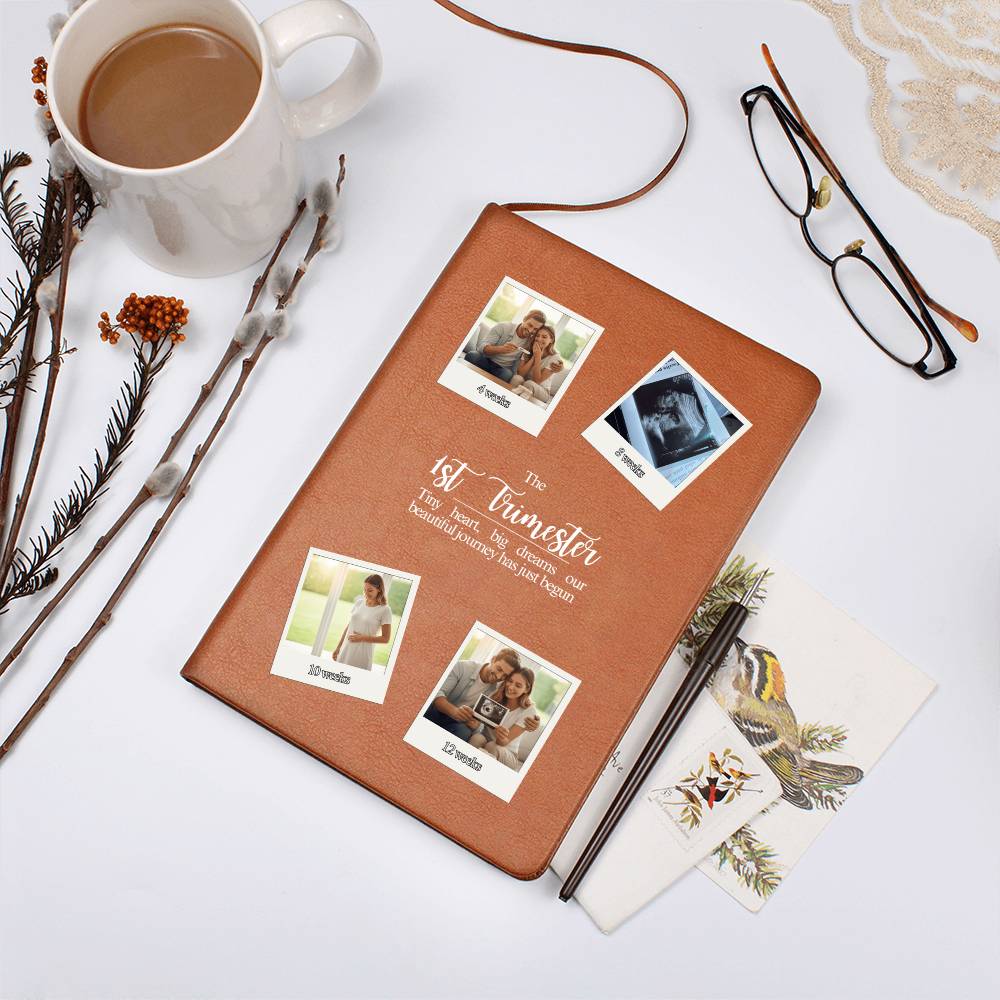 Personalized 1st Trimester Pregnancy Journal | Custom Photo Vegan Leather Keepsake
