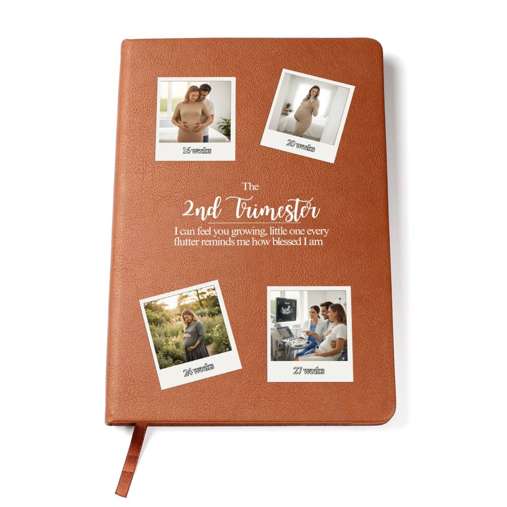 Personalized 2nd Trimester Pregnancy Journal | Custom Photo Vegan Leather Keepsake