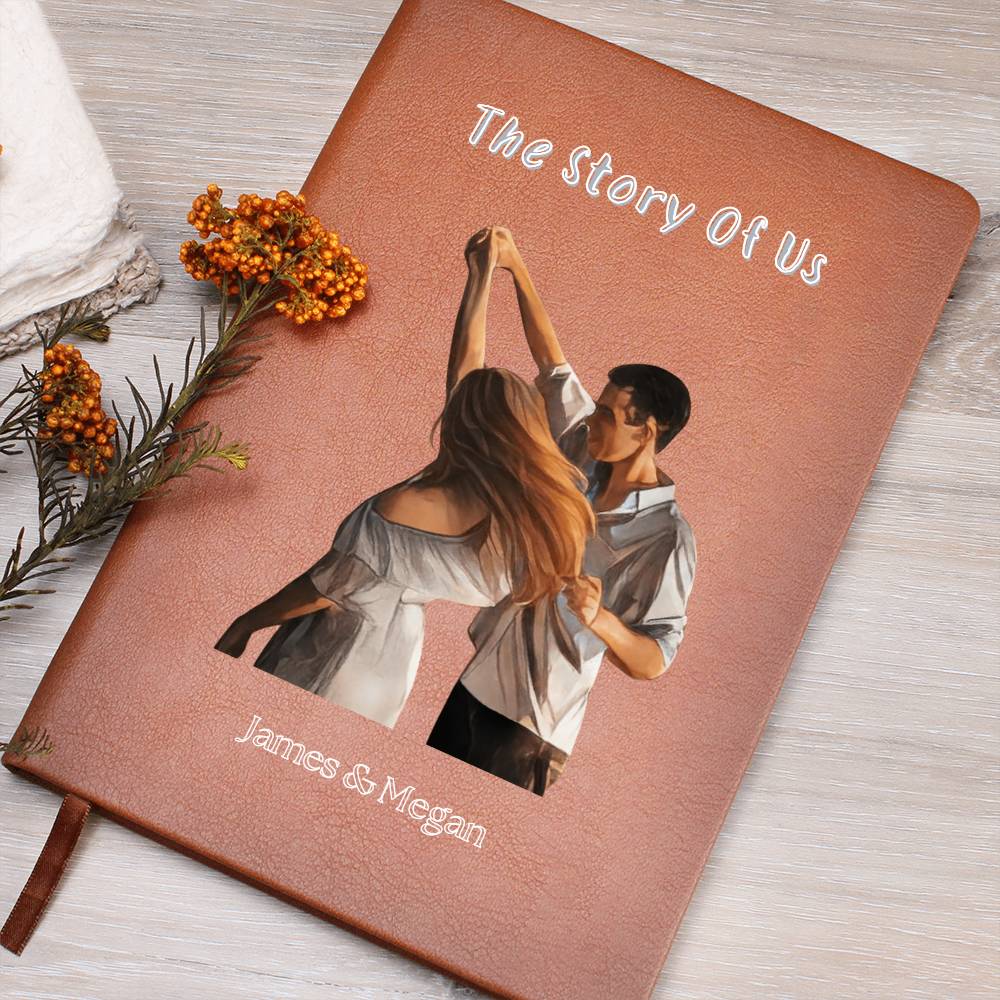 Personalized Couples Journal - Custom Leather Notebook with Photo & Names - The Story of Us Memory Book - Anniversary Gift for Him & Her