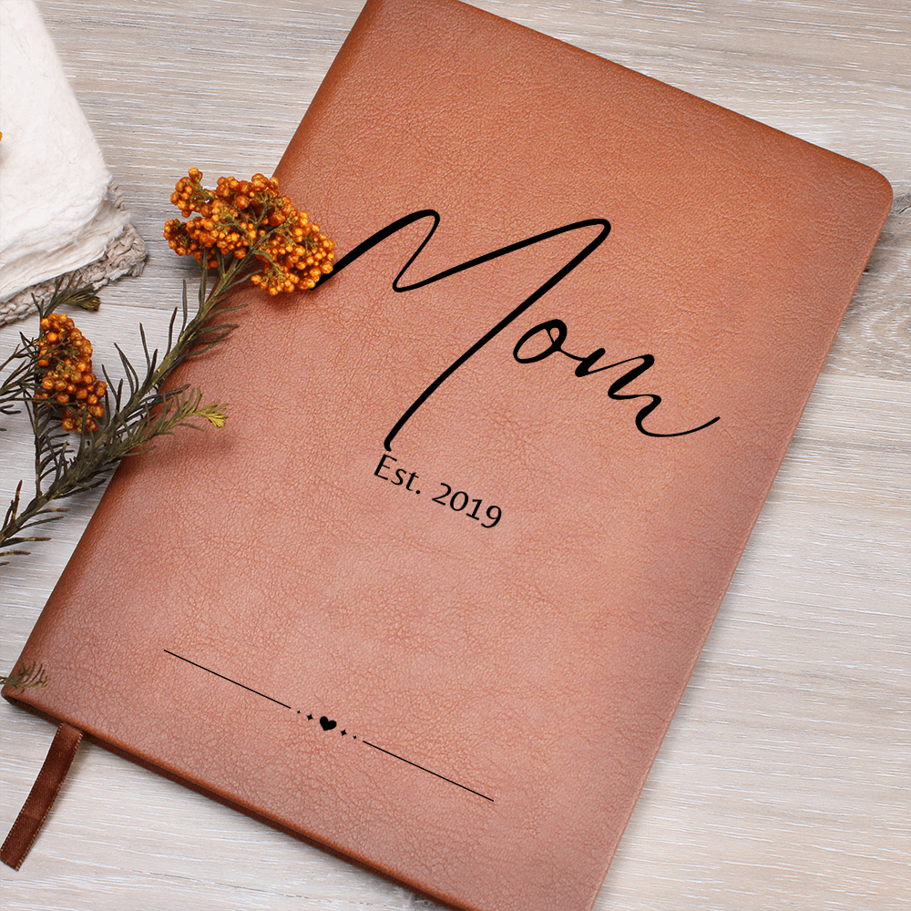 Personalized Mom Journal – Custom Leather Notebook with “Mom Est.” Year – Thoughtful Gift for New Moms, Mother’s Day or Baby Shower