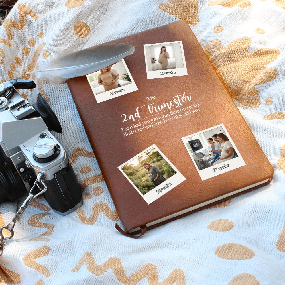 Personalized 2nd Trimester Pregnancy Journal | Custom Photo Vegan Leather Keepsake