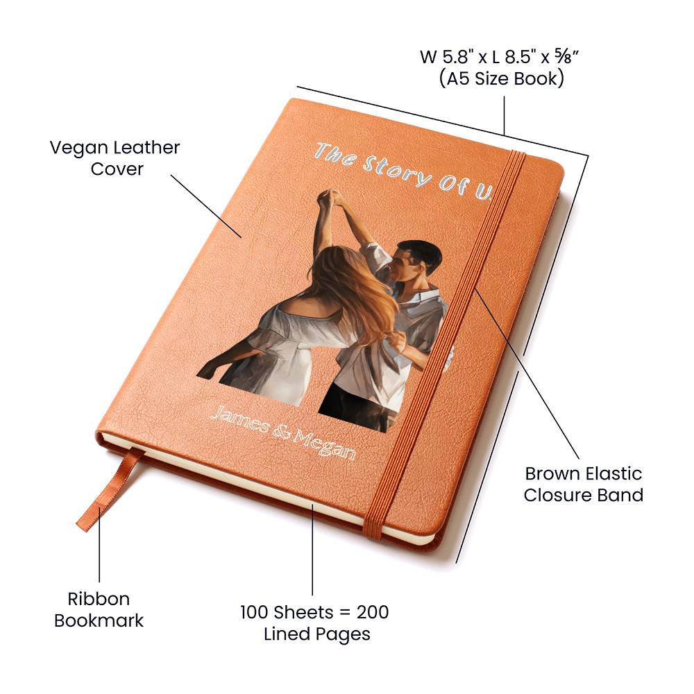 Personalized Couples Journal - Custom Leather Notebook with Photo & Names - The Story of Us Memory Book - Anniversary Gift for Him & Her
