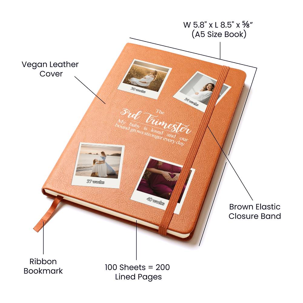 Personalized 3rd Trimester Pregnancy Journal | Custom Photo Vegan Leather Memory Book