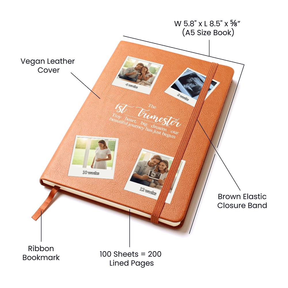 Personalized 1st Trimester Pregnancy Journal | Custom Photo Vegan Leather Keepsake