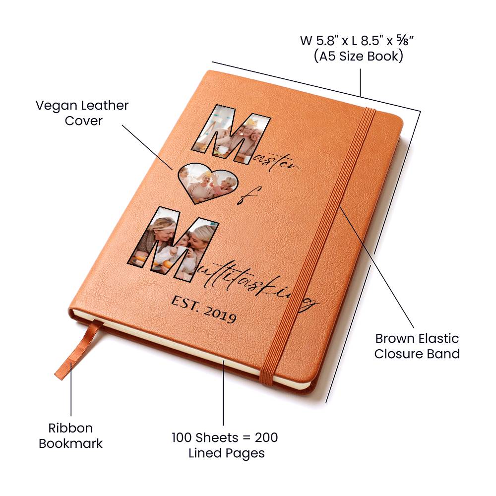 Custom Photo Journal for Mom – Master of Multitasking Gift | Personalized Leather Notebook, Mother's Day Gift, Est. Year Memory Book