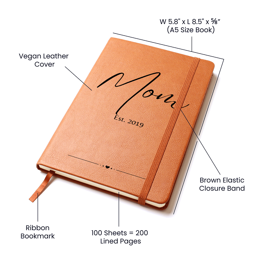 Personalized Mom Journal – Custom Leather Notebook with “Mom Est.” Year – Thoughtful Gift for New Moms, Mother’s Day or Baby Shower