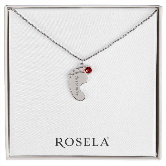 Engraved Baby Feet Necklace with Birthstone