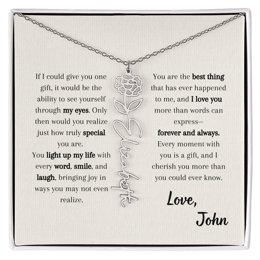 Personalized Birth Flower Name Necklace - Custom Floral Name Jewelry - Birthday Gift for Her, Birth Month Flower Pendant