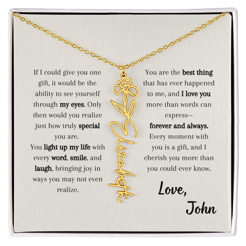 Personalized Birth Flower Name Necklace - Custom Floral Name Jewelry - Birthday Gift for Her, Birth Month Flower Pendant