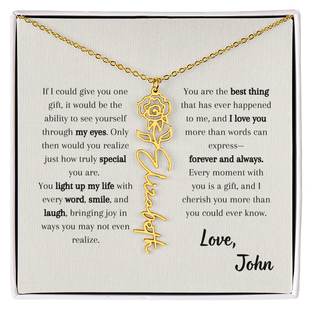 Personalized Birth Flower Name Necklace - Custom Floral Name Jewelry - Birthday Gift for Her, Birth Month Flower Pendant