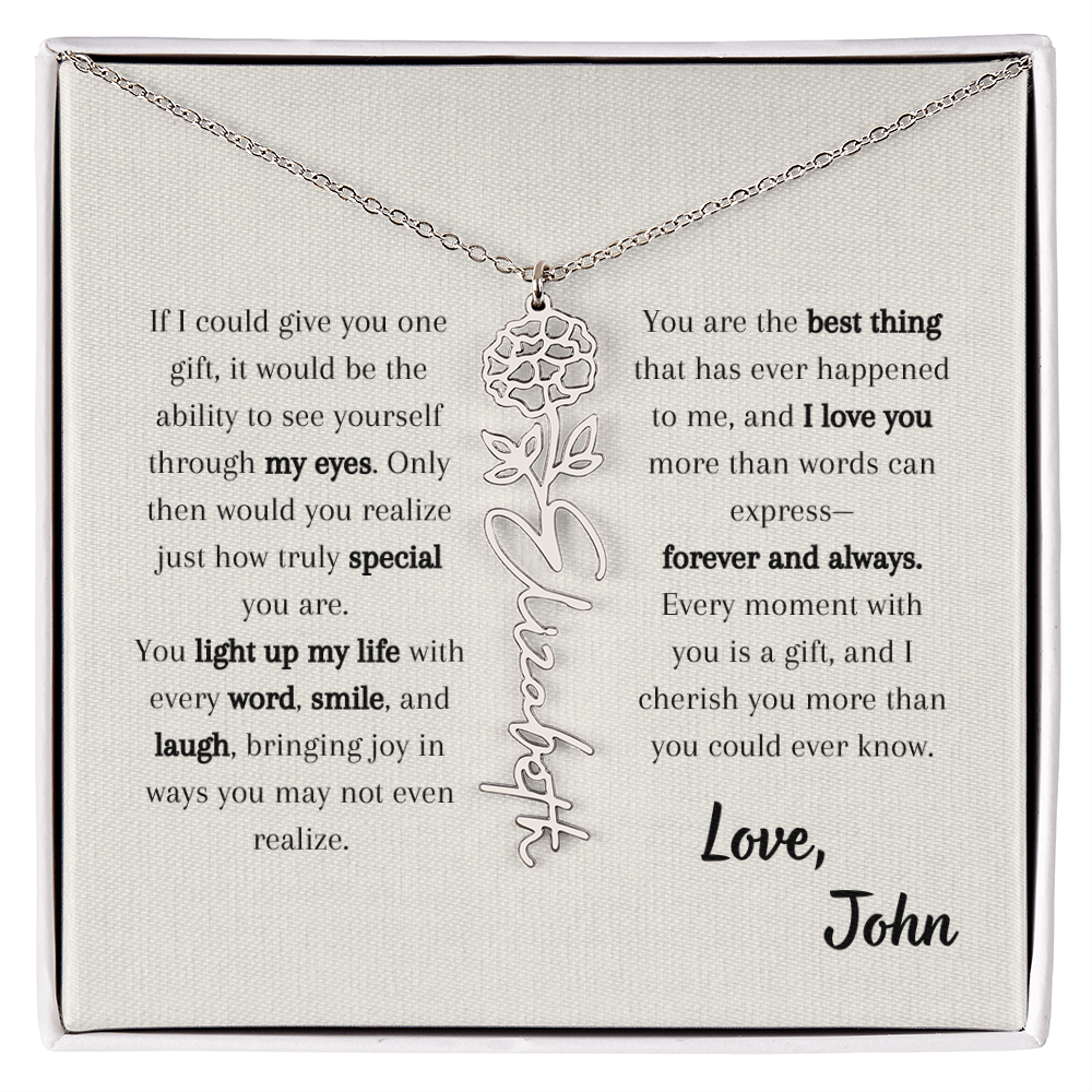 Personalized Birth Flower Name Necklace - Custom Floral Name Jewelry - Birthday Gift for Her, Birth Month Flower Pendant