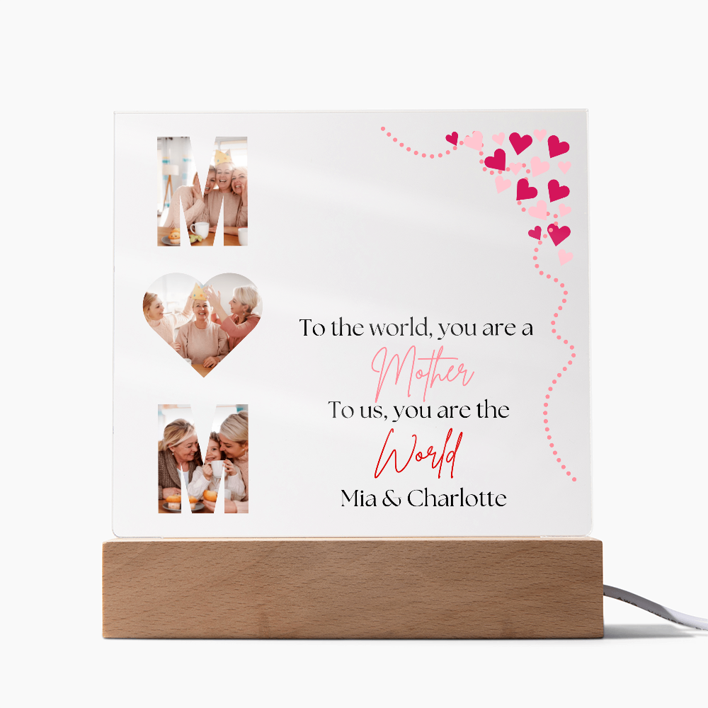 Personalized Mom Acrylic Plaque with Custom Photos | Mother's Day Gift | Birthday Gift for Mom | LED Light Base Option