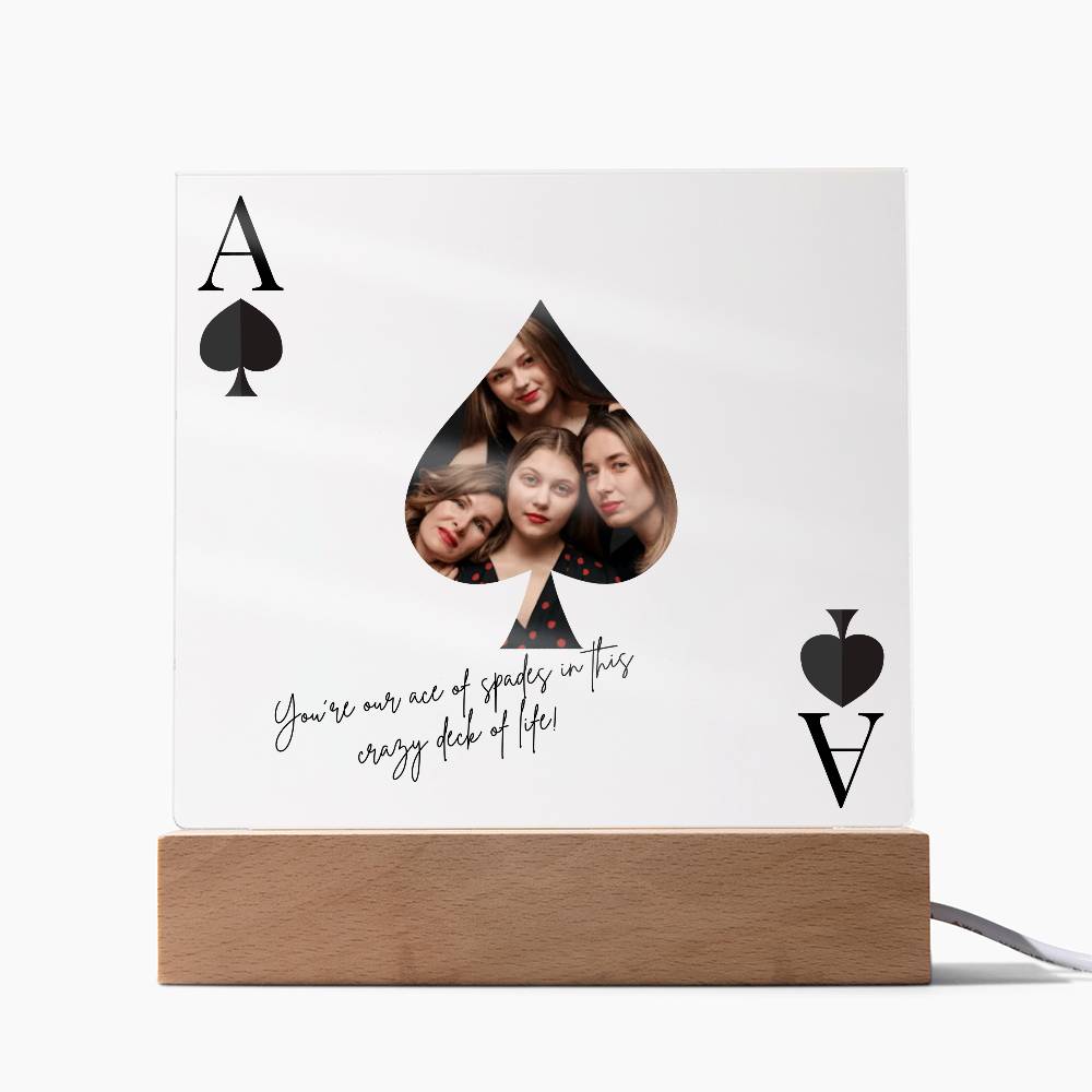 Custom Photo Acrylic LED Lamp – Ace of Spades Gift for Loved One – Personalized Playing Card Keepsake for Friends & Family