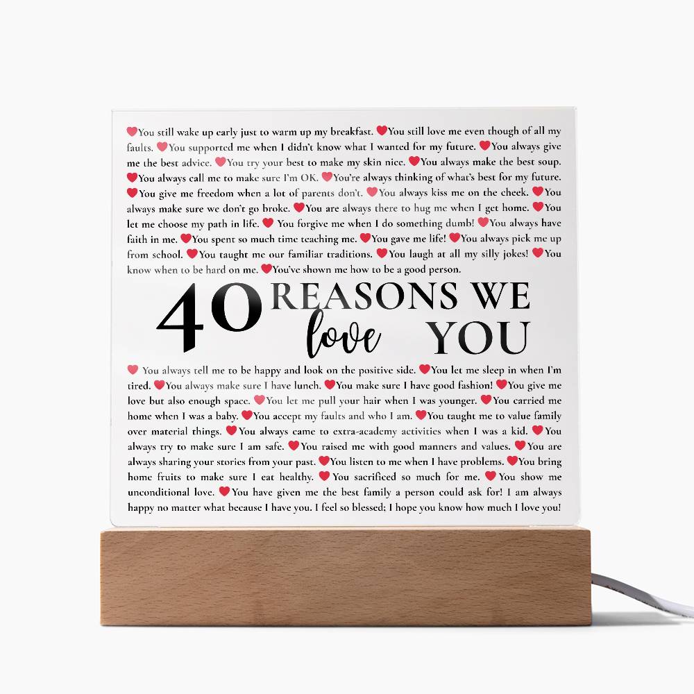 40 Reasons We Love You Personalized Acrylic Plaque – Custom Gift for Mom, Dad, Grandma, Birthday, Mother’s Day, Appreciation Keepsake