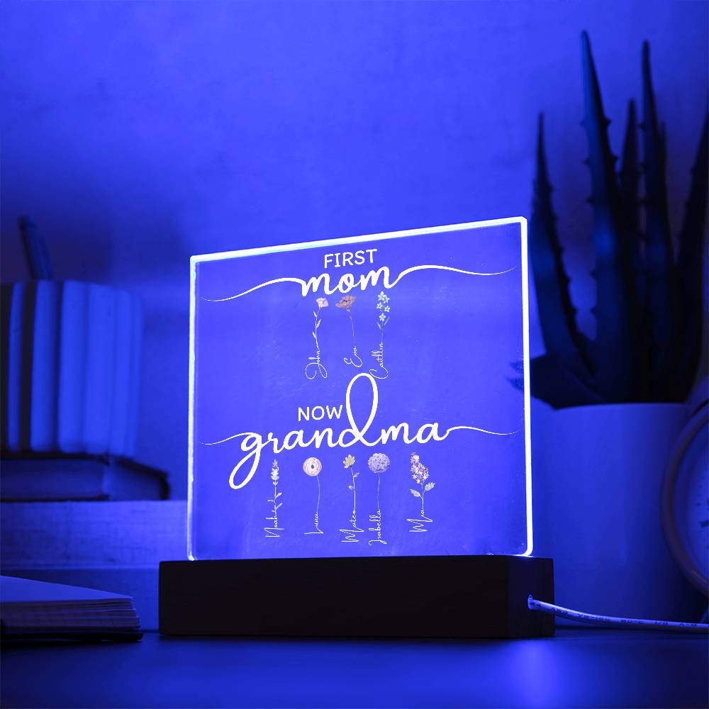 Personalized “First Mom, Now Grandma” LED Lamp – Custom Acrylic Light with Kids & Grandkids Names – Gift for Grandma from Family