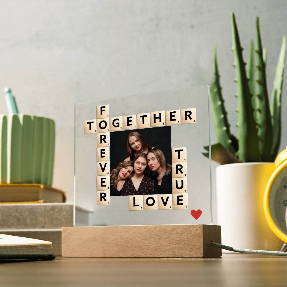 Personalized Scrabble Photo Acrylic Plaque – Custom Gift for Friends, Family, Couple, Forever Together True Love Keepsake Decor