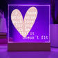 Romantic LED Acrylic Lamp – “So Much Love It Doesn’t Fit” Quote – Personalized Heart Light Gift for Anniversary, Partner, or Valentine
