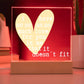 Romantic LED Acrylic Lamp – “So Much Love It Doesn’t Fit” Quote – Personalized Heart Light Gift for Anniversary, Partner, or Valentine