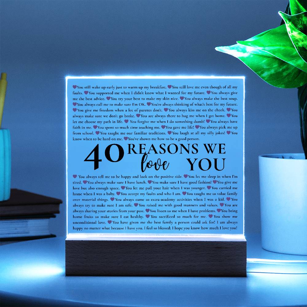 40 Reasons We Love You Personalized Acrylic Plaque – Custom Gift for Mom, Dad, Grandma, Birthday, Mother’s Day, Appreciation Keepsake