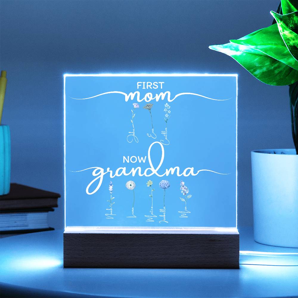 Personalized “First Mom, Now Grandma” LED Lamp – Custom Acrylic Light with Kids & Grandkids Names – Gift for Grandma from Family