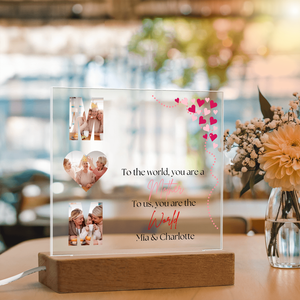Personalized Mom Acrylic Plaque with Custom Photos | Mother's Day Gift | Birthday Gift for Mom | LED Light Base Option