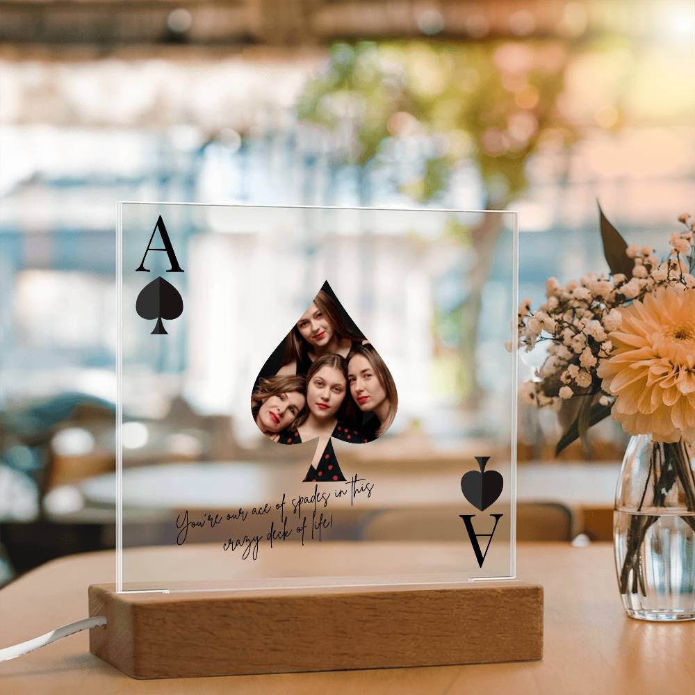 Custom Photo Acrylic LED Lamp – Ace of Spades Gift for Loved One – Personalized Playing Card Keepsake for Friends & Family