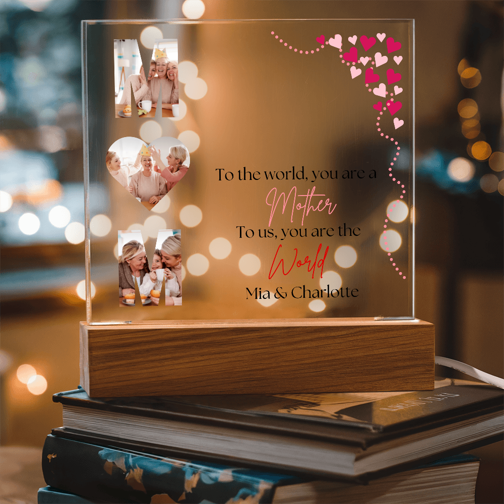 Personalized Mom Acrylic Plaque with Custom Photos | Mother's Day Gift | Birthday Gift for Mom | LED Light Base Option