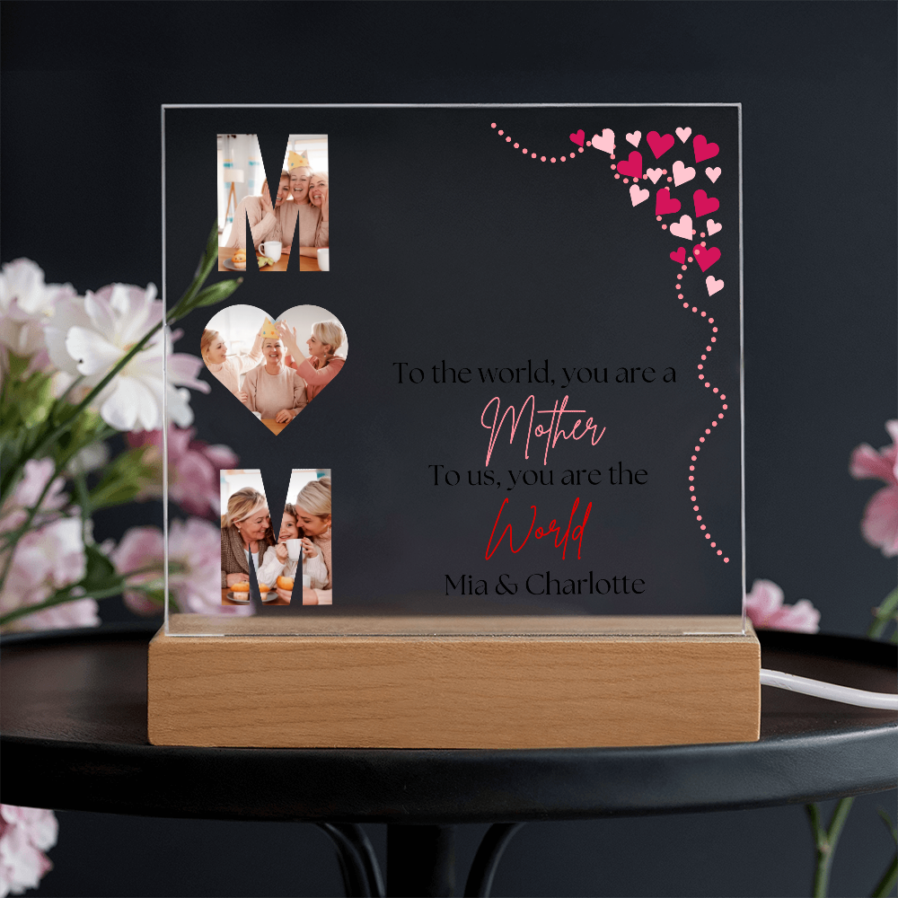 Personalized Mom Acrylic Plaque with Custom Photos | Mother's Day Gift | Birthday Gift for Mom | LED Light Base Option
