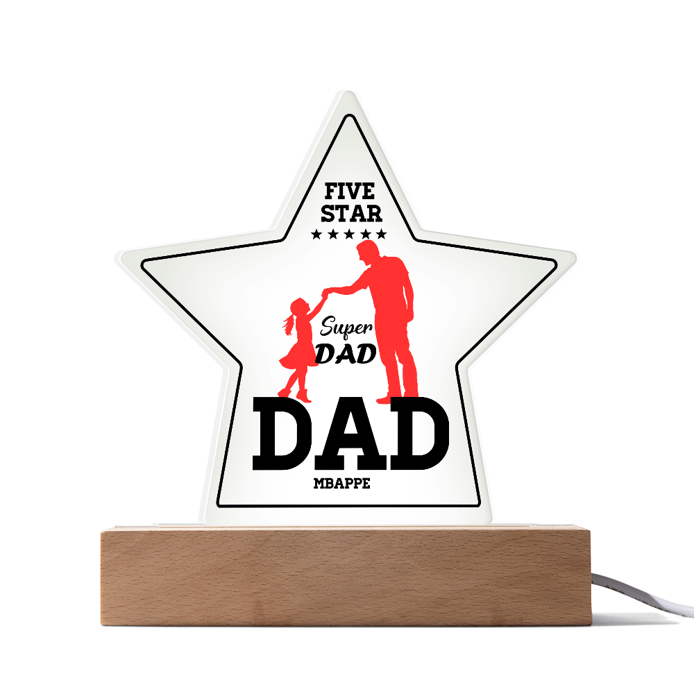 Personalized Star LED Light for Dad – Five Star Super Dad Gift from Kids – Custom Name Night Lamp – Father's Day Gift Idea
