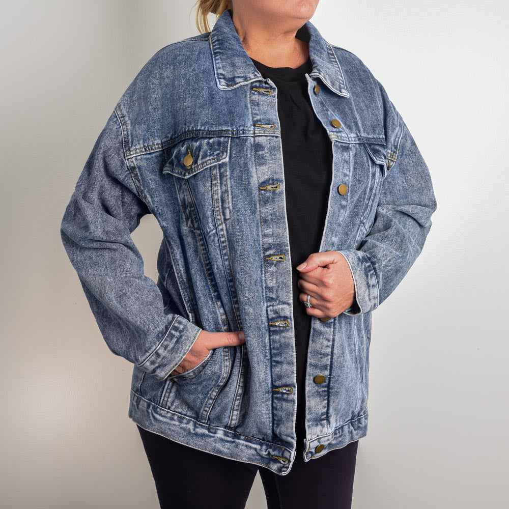 Custom Mom & Grandma Denim Jacket – Personalized Est. Year Jean Jacket – Mother's Day Gift – Two Generations of Love Oversized Jacket