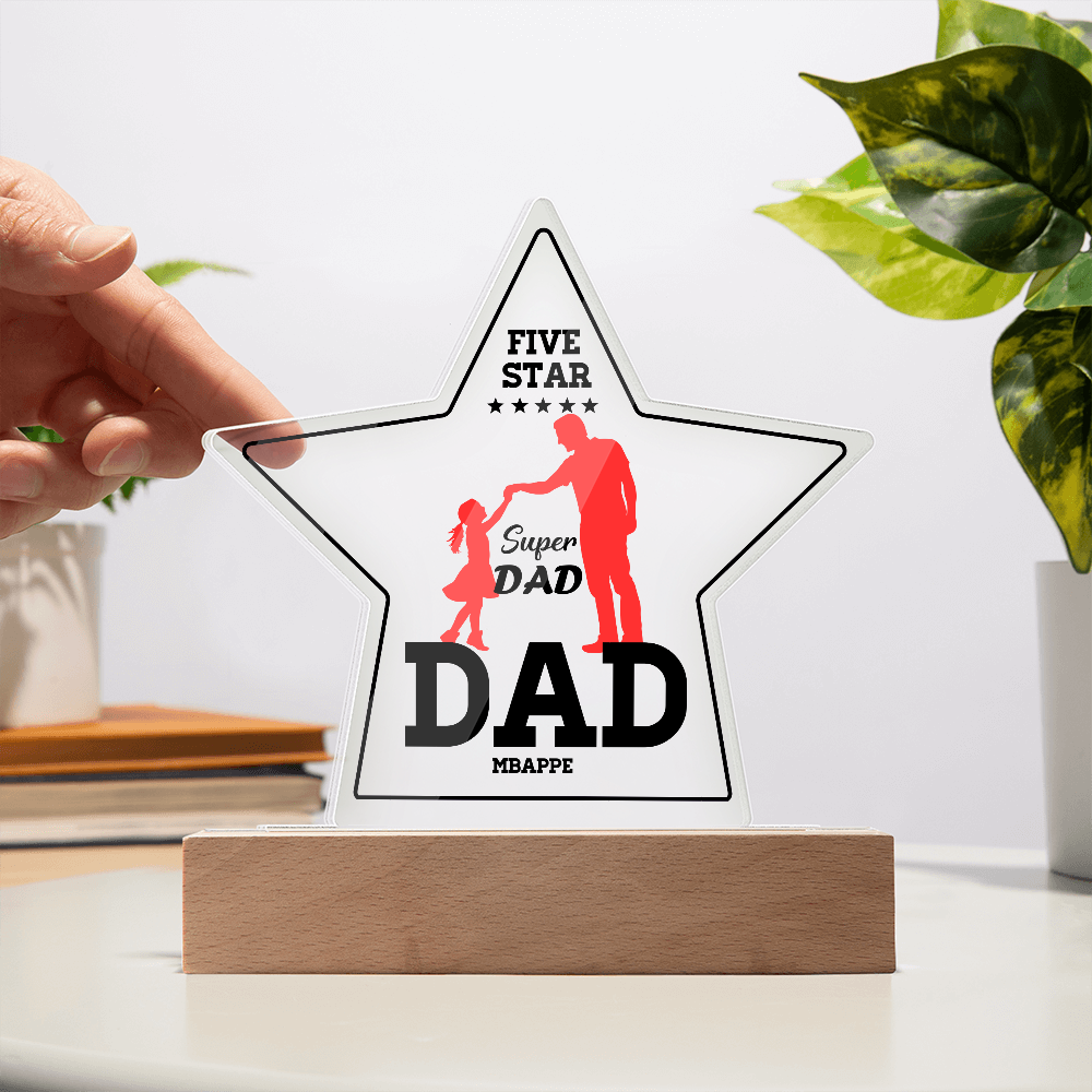 Personalized Star LED Light for Dad – Five Star Super Dad Gift from Kids – Custom Name Night Lamp – Father's Day Gift Idea