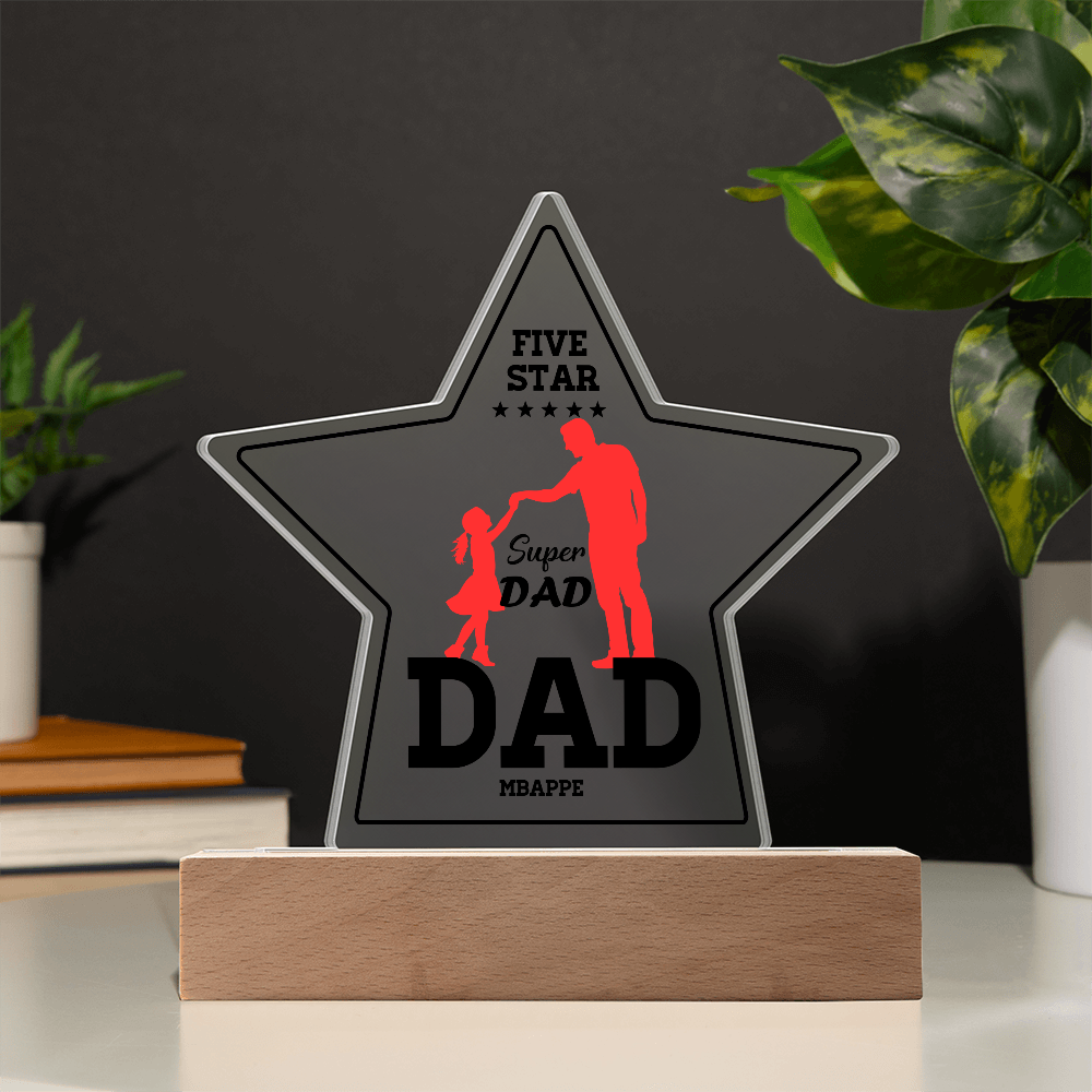 Personalized Star LED Light for Dad – Five Star Super Dad Gift from Kids – Custom Name Night Lamp – Father's Day Gift Idea