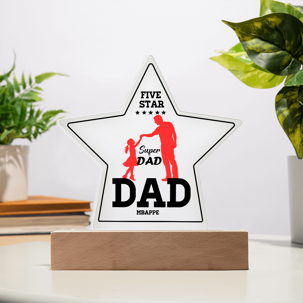 Personalized Star LED Light for Dad – Five Star Super Dad Gift from Kids – Custom Name Night Lamp – Father's Day Gift Idea