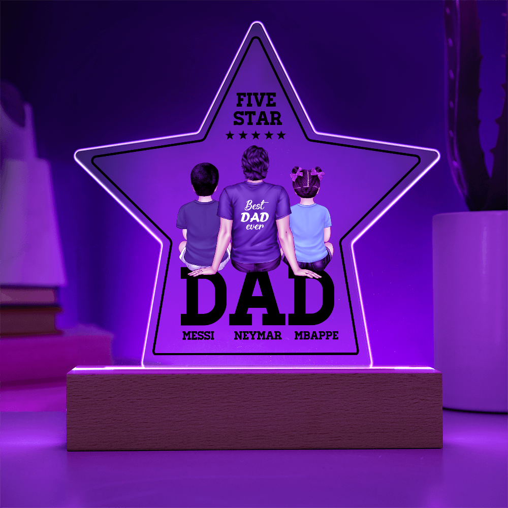 Personalized Star LED Light for Dad – Best Dad Ever Gift with Kids' Names – Custom Father's Day Present – Unique Night Light